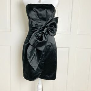 Milly black strapless silk blend dress bow 2